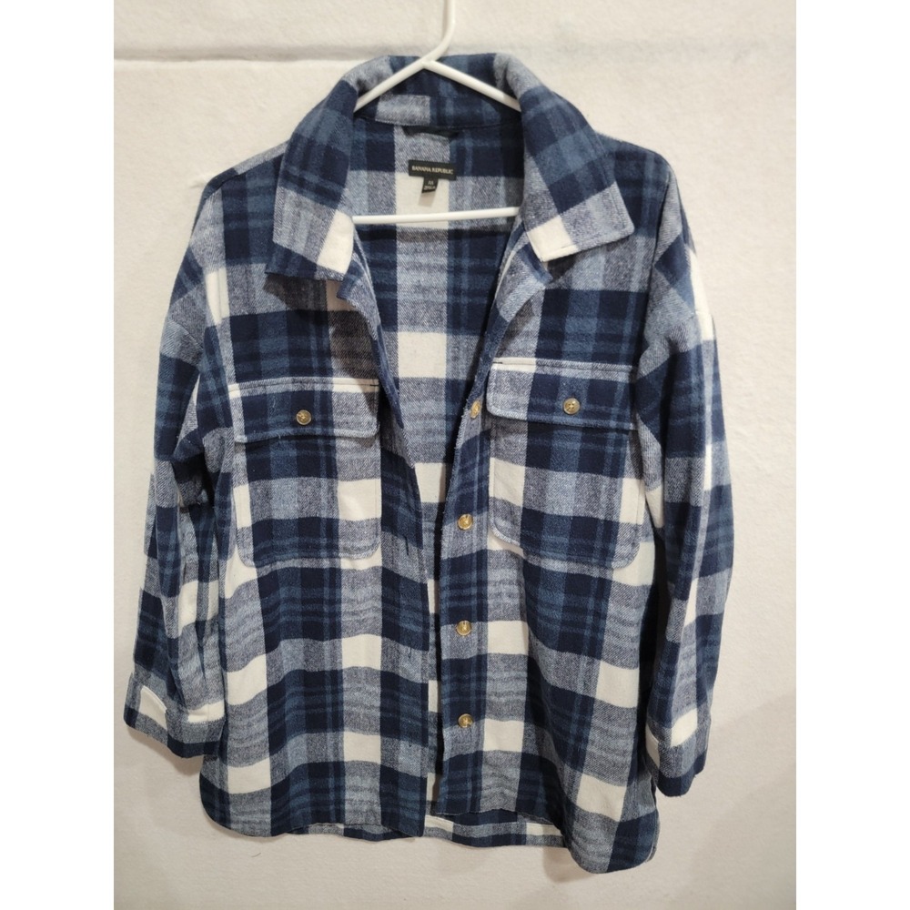 Banana Republic Blue and White Plaid Shirt Jacket